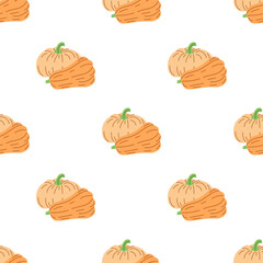 Vector flat style Halloween seamless pattern. Hand-drawn pumpkin. Element for labels, packaging and cards design.