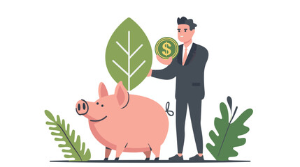 flat vector businessman holding big coin for save money with flat vector modern illustration