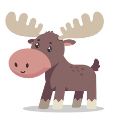 Adorable Playful Moose Illustration in Flat Vector Design Cute Animal Graphic for Nature Lovers