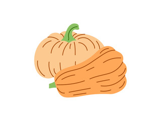 Vector flat style Halloween Illustration. Hand-drawn  pumpkins sketch isolated on white background. Element for labels, packaging and cards design.