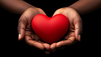 Obraz premium Human hands cradling a red heart, health and compassion concept, 3D illustration