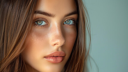 Obraz premium Very beautiful girl model supports on camera