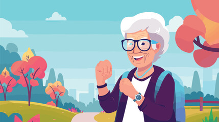 Elderly Fitness Tracking: Grandmother Counts Steps with Smart Watch