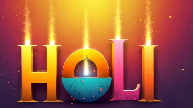 A colorful illustration of the word Holi with flames coming from the top of each letter. Happy Holi festival of colors