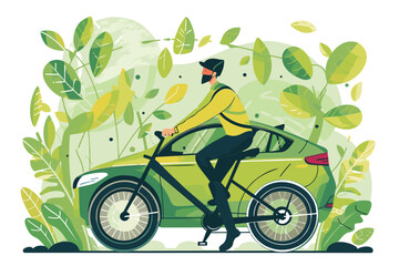 Eco-Conscious Man Choosing Bicycle Over Car for Sustainable Transport, Promoting Green Mobility