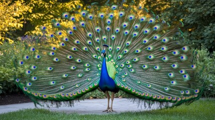 Obraz premium Peacock's Majestic Display in a Lush Garden