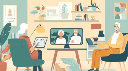 Senior Couple Video Chatting With Family On Computer