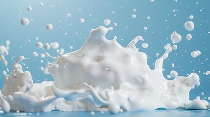 White milk cream splash on blue background
