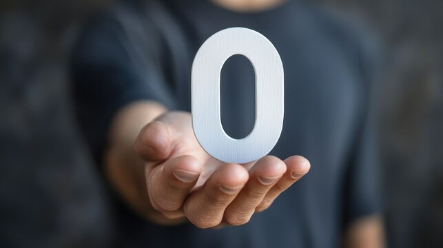 A close-up of a hand holding a zero icon, symbolizing zero tolerance or zero balance.