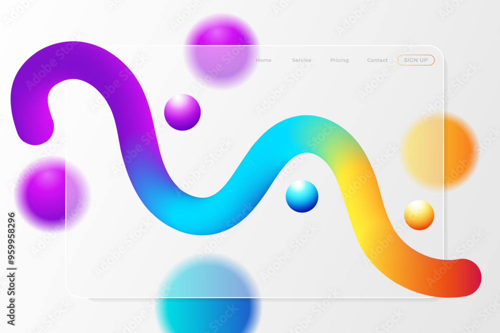 Poster the website landing page design uses 3d rendering of fluid shapes and glass concepts. web page desig