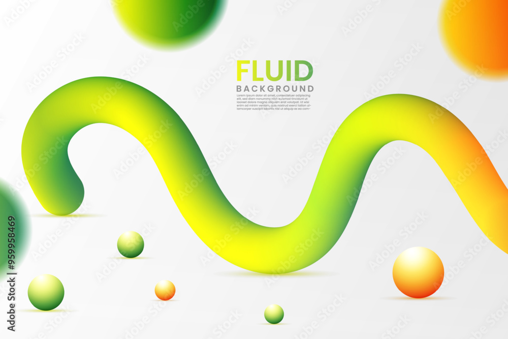 Poster abstract green and orange gradient color fluid wave background design. 3d render web liquid landing 