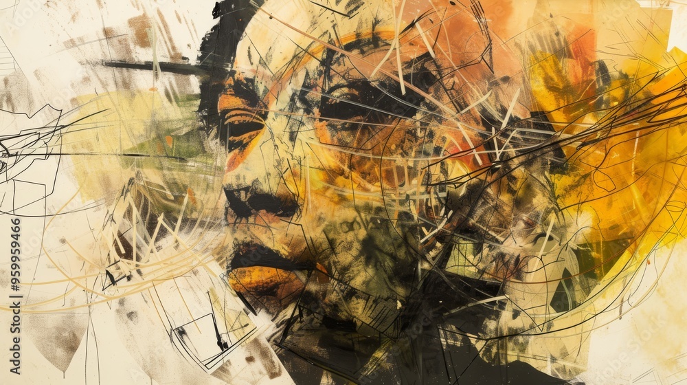 Aufkleber abstract portrait of a man rendered in dynamic brushstrokes with warm hues, evoking a sense of movem