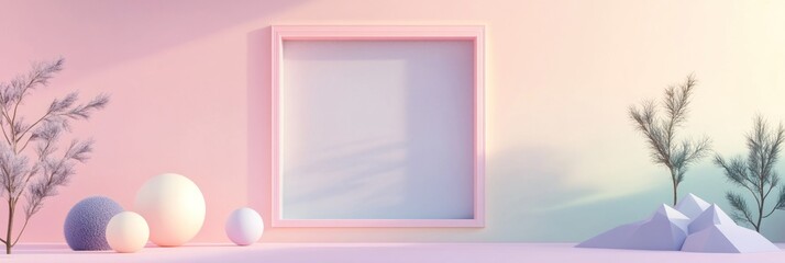 Minimalist 3D Render with Pastel Colors and Geometric Shapes