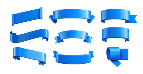 Fototapeta premium Set of realistic 3d Ribbons and tags. Cartoon 3d blue ribbons collection cut out transparent background.