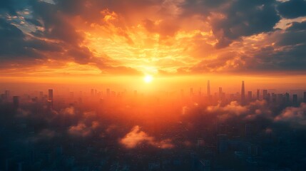 Obraz premium Glowing Cityscape Sunrise Ushering in a New Era of Possibilities