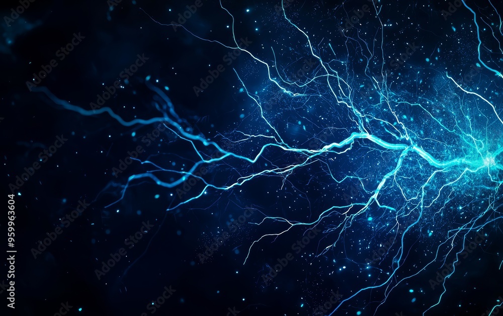 Wall mural detailed electric lightning branches in vibrant blue, emphasizing raw energy and the unpredictable p