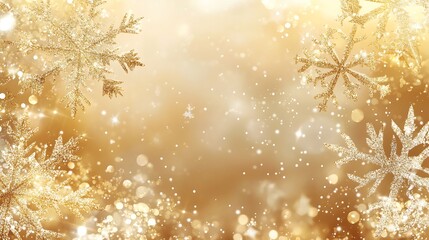 Gold snowflakes on a brown background with bokeh lights