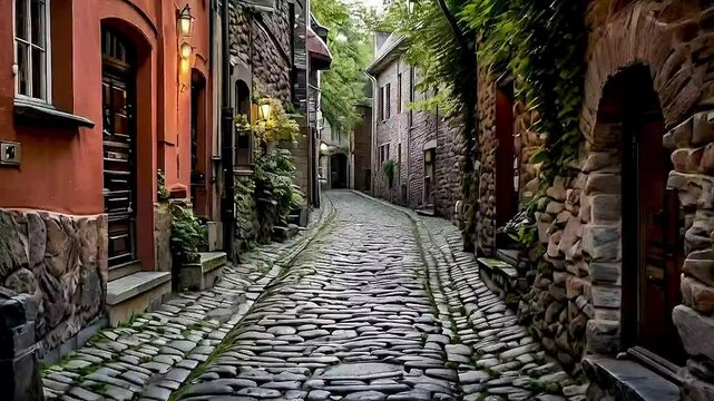 a cobblestone street in the German city of Bremen