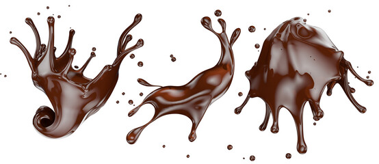 set of chocolate splashes isolated on the white background. Clipping path