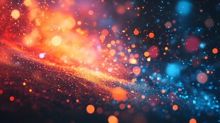 Obraz premium Abstract Orange and Blue Bokeh Background with Glittering Particles
