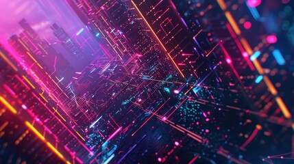 Obraz premium Digital Cityscape in Neon Lights