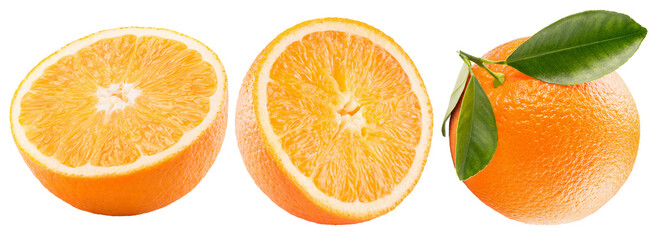 set of orange with slices isolated on the white background. Clipping path