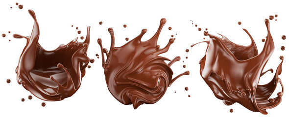 set of chocolate splashes isolated on the white background. Clipping path