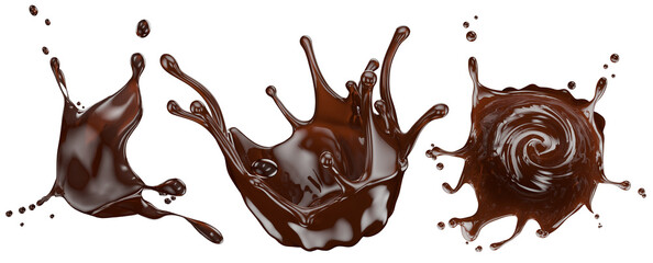set of chocolate splashes isolated on the white background. Clipping path