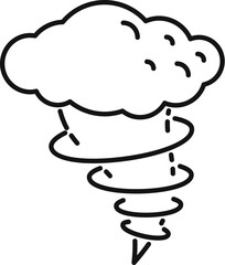 Simple, scalable line art icon of a tornado forming from a cumulonimbus cloud