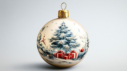 Exquisite Christmas decorations featuring a Christmas tree and gifts, showcasing intricate design elements. Colorful and very suitable for holiday decoration and greeting cards.