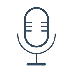 Microphone icon, minimal line art, black and white, podcast and audio recording concept