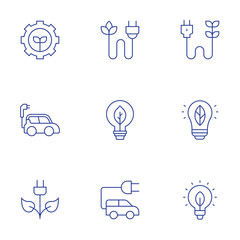 Green energy icons set. Thin Line style, editable stroke. green energy, electric car, sustainable energy