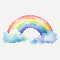 Colorful watercolor rainbow clouds