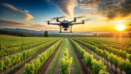  drone sprayer flies over the vineyard