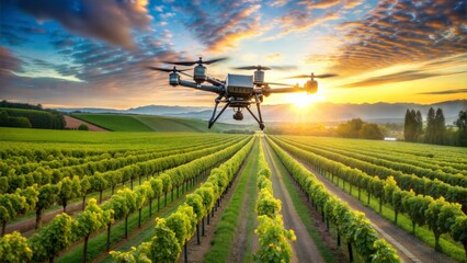  drone sprayer flies over the vineyard