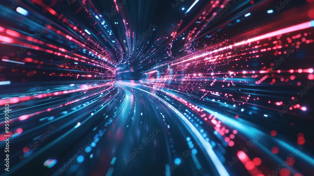 Poster abstract digital tunnel with glowing lines