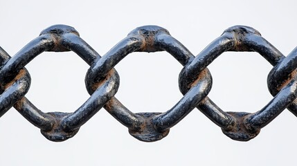 Fototapeta premium The wire mesh fence captured up close, with detailed metal chains forming patterns in the background, symbolizes the potential for restriction and freedom.