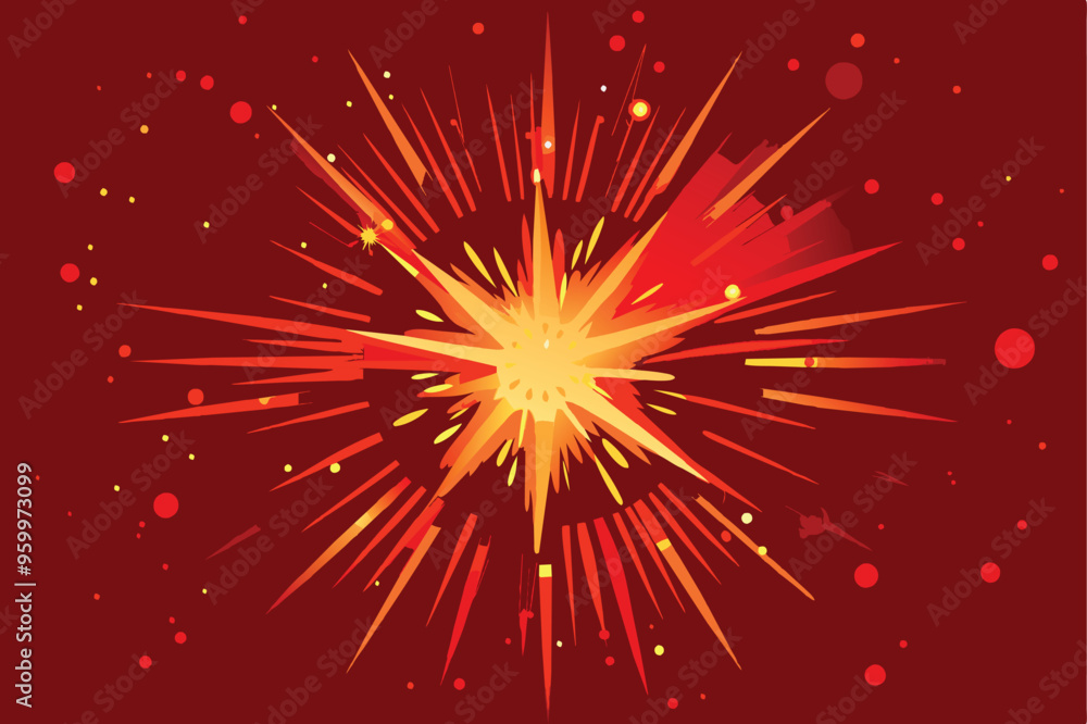 Poster a vibrant red star burst against a solid red background, creating a striking visual effect.