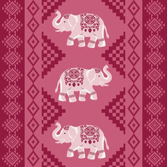 Obraz premium Thai pattern, elephants, seamless pattern,Geometric, Navajo, traditional ethnic, fabric pattern for textiles, rugs, wallpaper, clothing, sarong, batik, wrapping, embroidery, print, background, cover, 