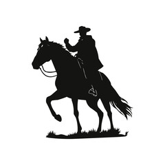 flat design cowboy silhouette illustration on solid white background. vector illustration of rodeo