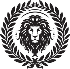 Fototapeta premium lion laurel wreath,elegant vector style,silhouette vector,black and white color
