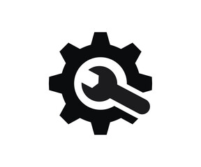 Gear wrench icon. Simple wrench and gear icon vector design and illustration.


