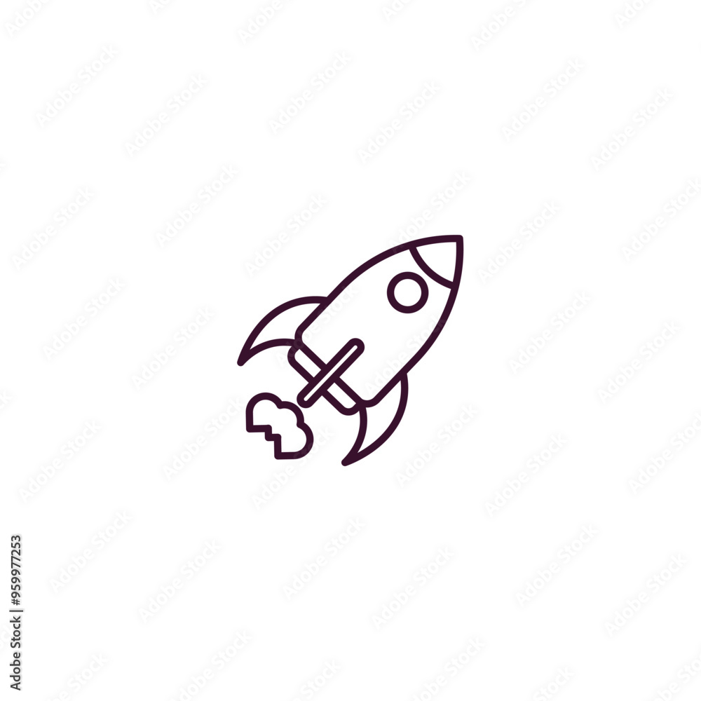 Poster rocket flying outline icon. linear vector from astronomy concept. thin line rocket flying icon isola
