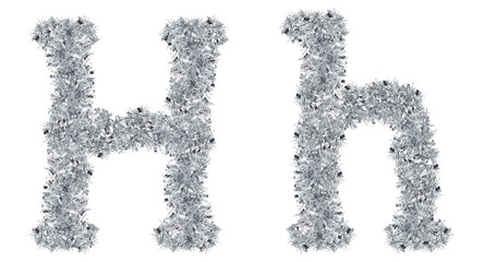 letter H made from New Year's tinsel, isolated Christmas tinsel, tinsel garland