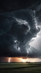 Lightening,dark white clouds background electrical storm,Lightning bolt with black and gray smoke from bottom to top