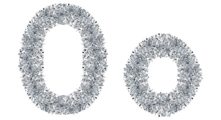 letter O made from New Year's tinsel, isolated Christmas tinsel, tinsel garland