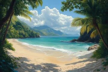 lush tropical paradise sunkissed palm trees idyllic beach scene