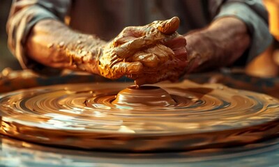 An artisan crafting handmade pottery on a pottery wheel, shaping clay into elegant forms with skilled hands. Video