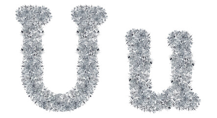 letter U made from New Year's tinsel, isolated Christmas tinsel, tinsel garland