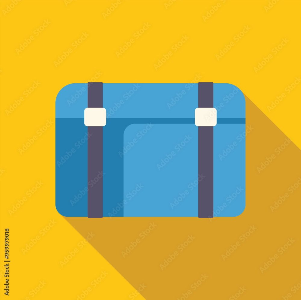 Poster blue rectangular suitcase with two handles and clasps, designed for travel and business trips